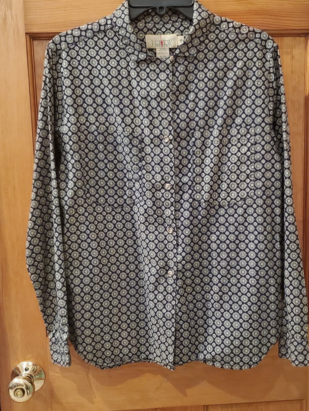 Vintage J.Crew Geometric Tile Pattern Button-Down Blouse Size 8
